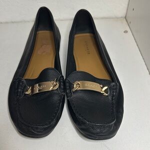 Coach Black Leather Loafers with Gold Details